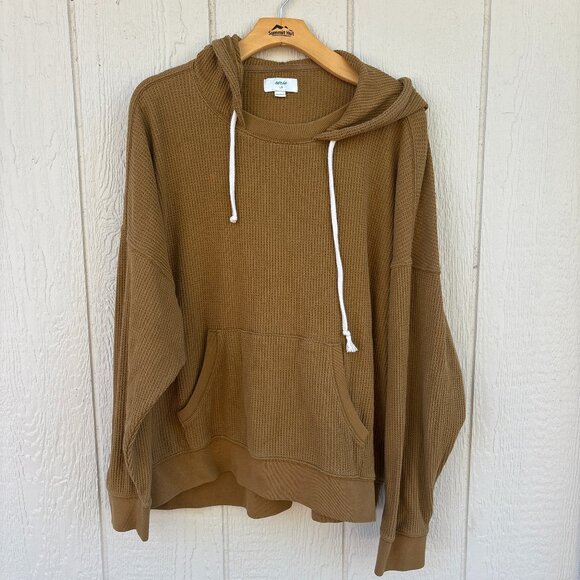 Aerie Cozy Waffle Hoodie Women's Large Tree Line Brown Oversized Boxy Winter - Picture 2 of 8